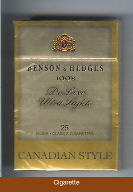 Benson Hedges de Luxe Ultra Lights 100s cigarettes Canadian Style De Luxe Ultra Lights