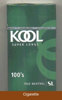 Kool Super Longs 100s True Menthol cigarettes hard box