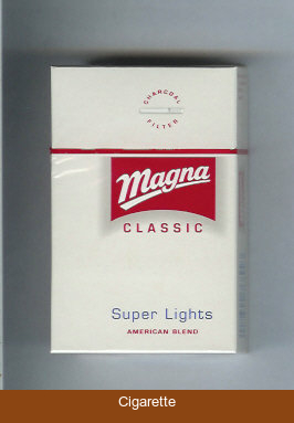 Magna Classic Super Lights American Blend white and red cigarettes hard box