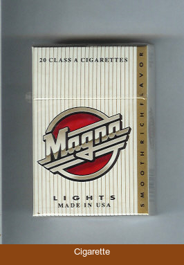 Magna Smooth Rich Flavor Lights white and gold cigarettes hard box