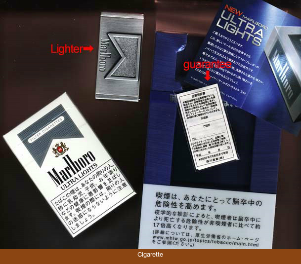 Marlboro ULTRA LIGHTS with a lighter cigarettes hard box