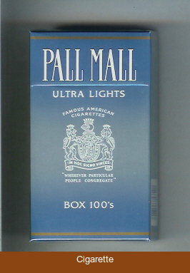 Pall Mall Famous American Cigarettes Ultra Lights Box 100s cigarettes hard box