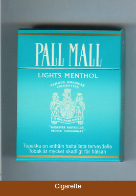 Pall Mall Famous American Cigarettes Lights Menthol light green 25s cigarettes hard box