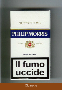 Philip Morris Super Slims American Blend 100s white and blue cigarettes hard box