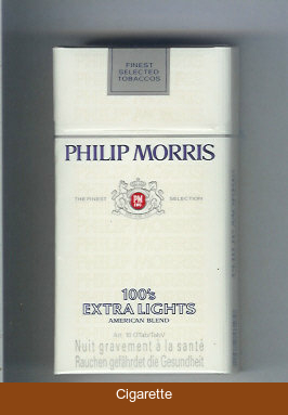 Philip Morris 100s Extra Lights American Blend cigarettes hard box