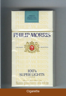 Philip Morris 100s Super Lights cigarettes hard box
