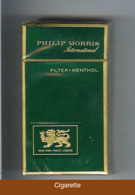 Philip Morris International Filter Menthol 100s green cigarettes hard box