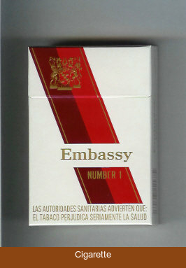Embassy Number 1 on red cigarettes hard box