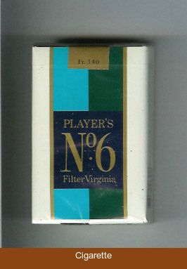 Player's No 6 Filter Virginia light blue and green and white cigarettes soft box