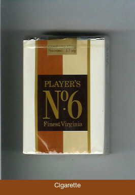 Player's No 6 Finest Virginia brown and biege and white cigarettes soft box