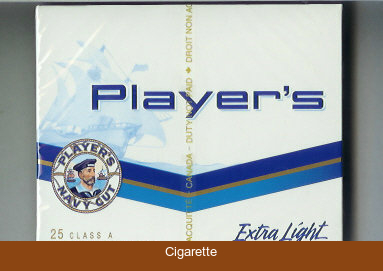 Player's Navy Cut Extra Light 25 white and blue wide flat hard box cigarettes