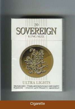 Sovereign Ultra Lights cigarettes white hard box