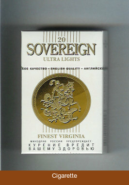Sovereign Ultra Lights Finest Virginia cigarettes white hard box